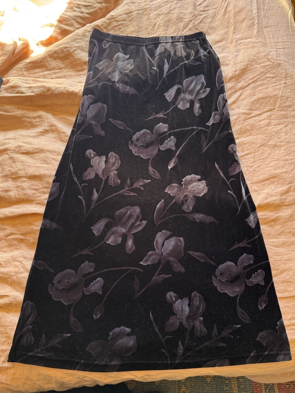 Black Velvet floral maxi skirt